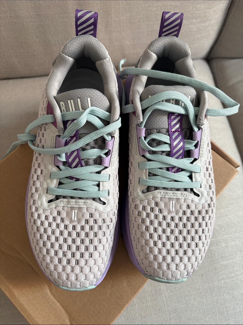 NOBULL Light Gray & Purple Women's Athletic Sneakers with Mint Laces